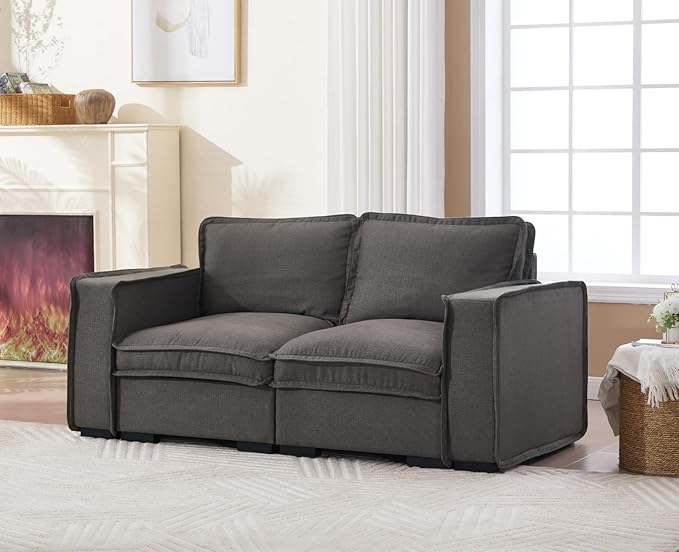 EALSON 67" Loveseat Sofa Modern Love Seat Sofa Comfy Linen Fabric Upholstered Cloud Couches Mid Century Modular 2-Seater Sectional Couch with Throw Pillows for Bedroom/Living Room/Apartment, Grey