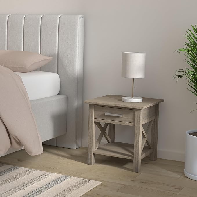 SIMPLIHOME Kitchener SOLID WOOD 21 inch Wide Square Contemporary End Side Table in Farmhouse Grey for the Living Room and Bedroom