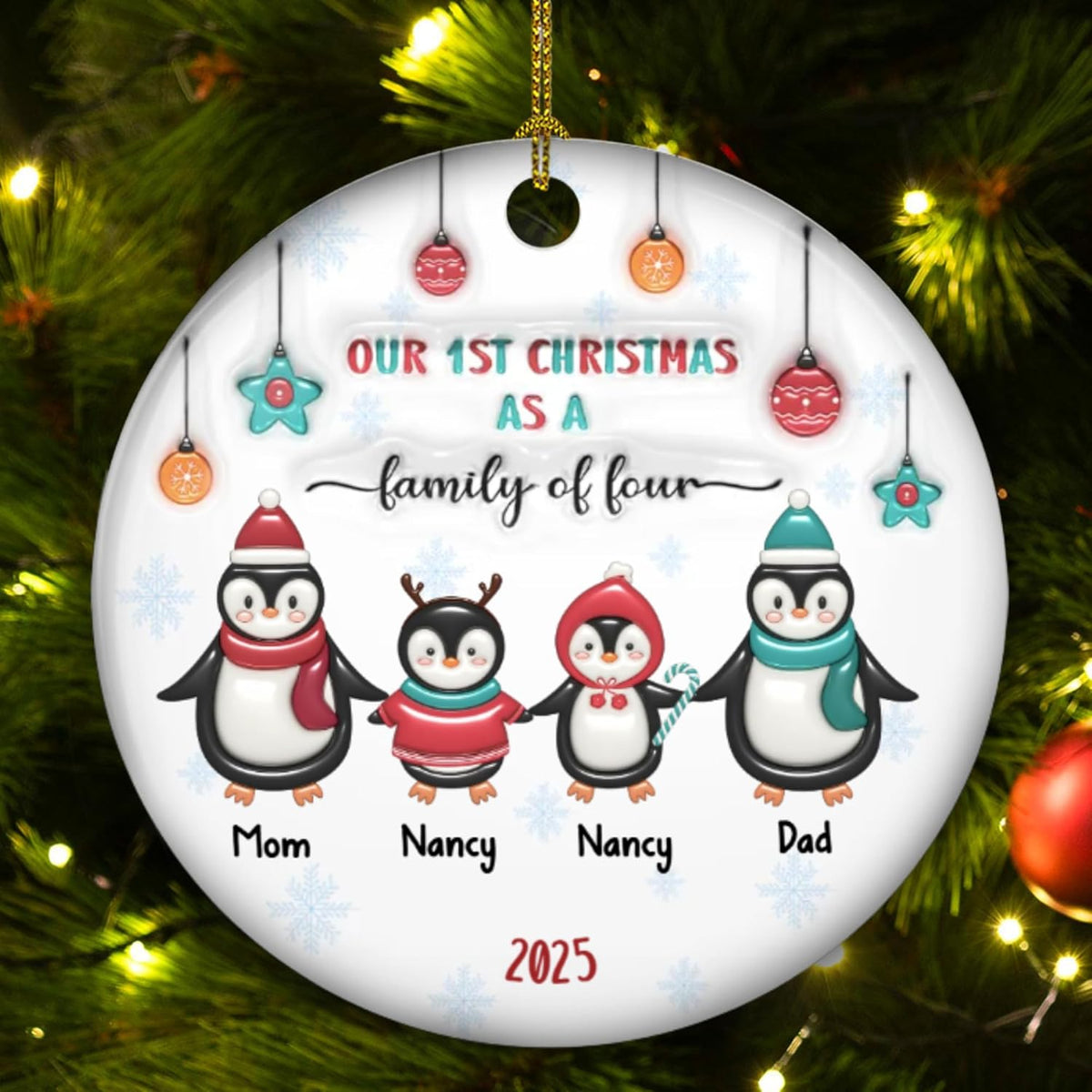 2025 Family Christmas Ornament - Personalized Custom Penguin Family Ornament - Holiday Tree Decoration Keepsake Gift