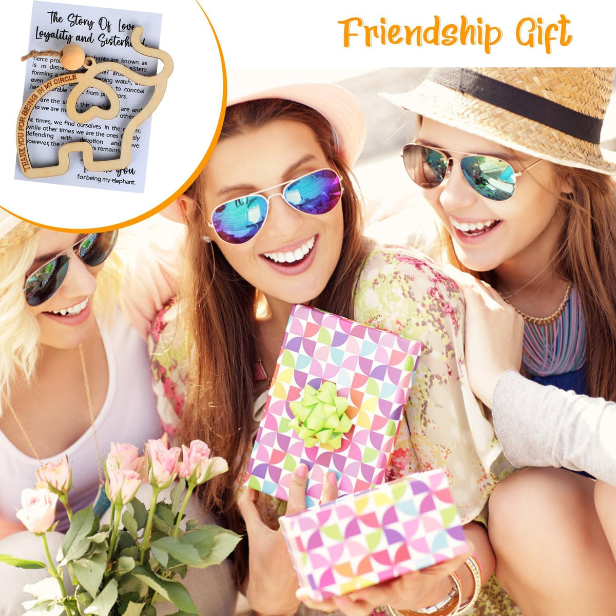 3 PCS Friendship Wooden Elephant Ornament Set, Sisterhood & Best Friends Gift, Christmas Ornament with Story