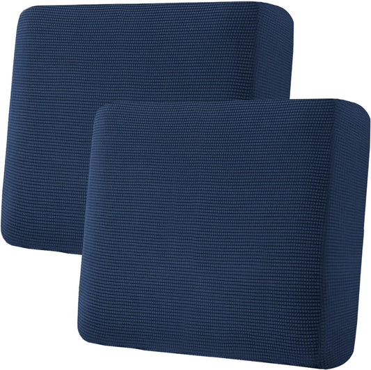 H.VERSAILTEX Super Stretch Individual Seat Cushion Covers - 2 Piece Large Sofa Cushion Covers, Navy, Thick Jacquard Textured Twill Fabric Sets