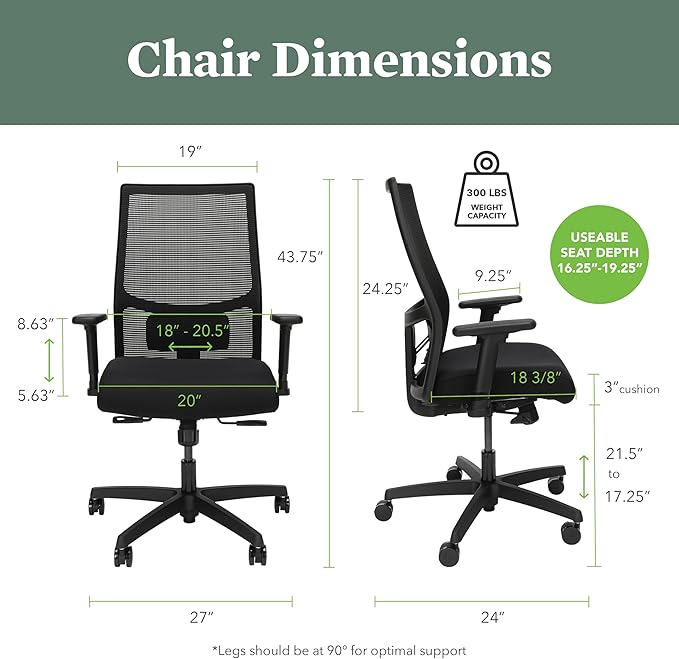 HON Ignition 2.0 Mid Back Task Chair, Spectrum Mesh, Standard Synchro-Tilt Control, Office Chair with Lumbar Support, Height and Width Adjustable Arms, Titanium Frame, Pear