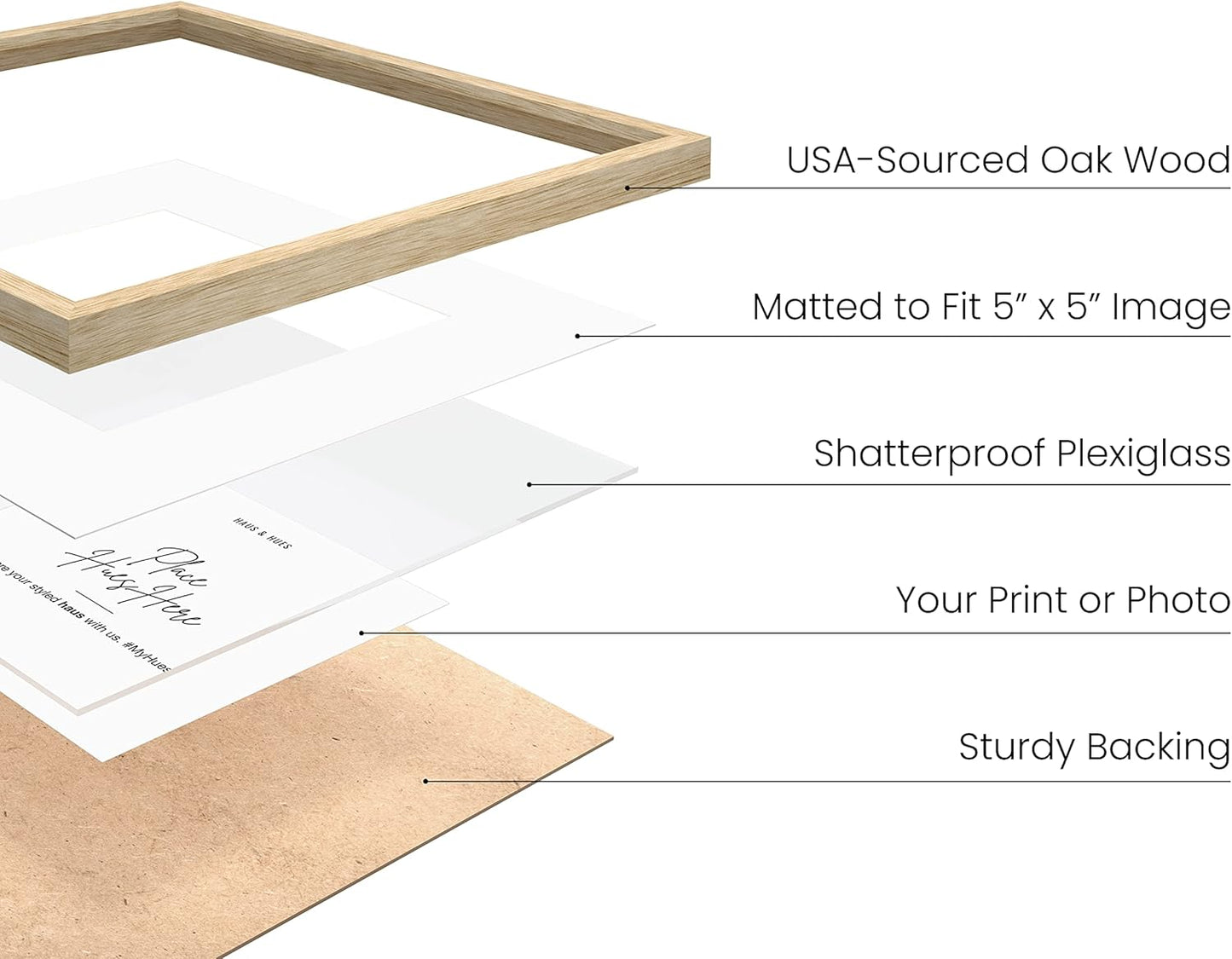 HAUS AND HUES Modern Oak Wood Picture Frame, Beige, 10x10 inches, Matted, Set of 6, Gallery Wall Frame