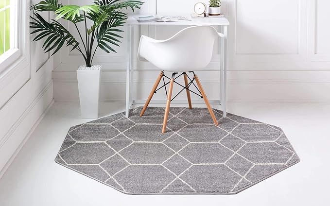 Unique Loom Trellis Frieze Collection Area Rug - Geometric (5' Octagon, Light Gray/ Ivory)