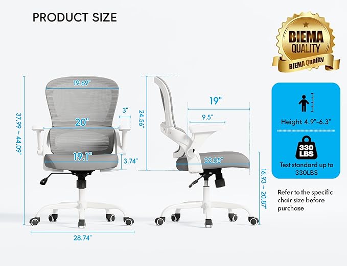 TRALT Ergonomic Office Chair - Comfy Desk Chair with Back Support, Home Office Desk Chairs, Computer Chair, 330lbs Wide Seat Big and Tall Office Chair for Executives (Grey)