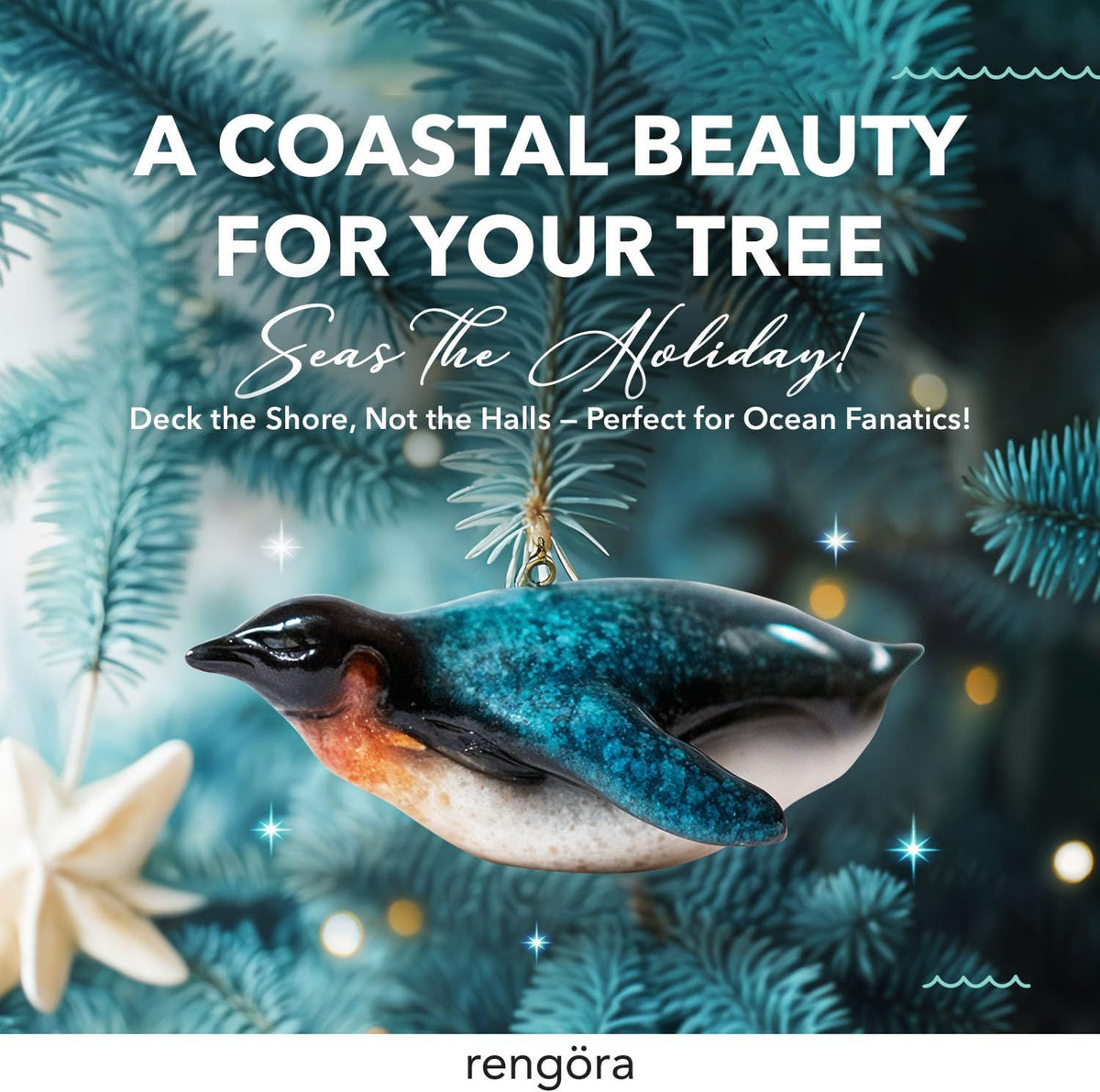 Hand-Painted Beach Christmas Ornament – Coastal Tree Decoration for Ocean Lovers – Unique Nautical Ornament for Christmas Tree or Stocking Stuffer Gift (Penguin)