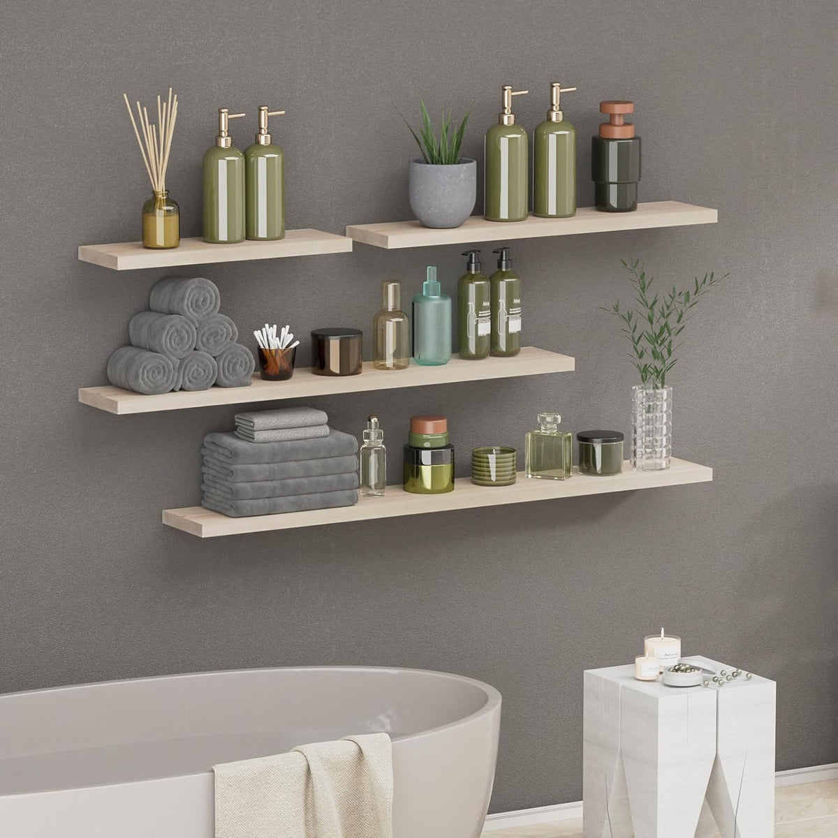 SAUMONIERES Floating Shelves 8 Inch Deep Solid Wood Wide Wall Shelf Set of 1 Wall Mounted for Bedroom Bathroom Living Room Kitchen, 48 Inch Natural