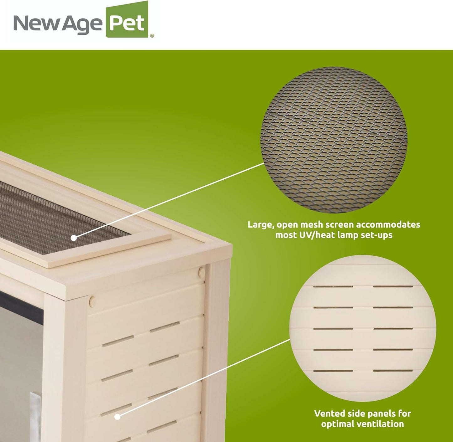 New Age Pet ECOFLEX 36" Mojave Reptile Lounge -Durable Wood Plastic Composite Habitat with Ventilation, Removable Glass Doors & Lock, Easy Assembly, for Tortoises, Snakes, Iguanas
