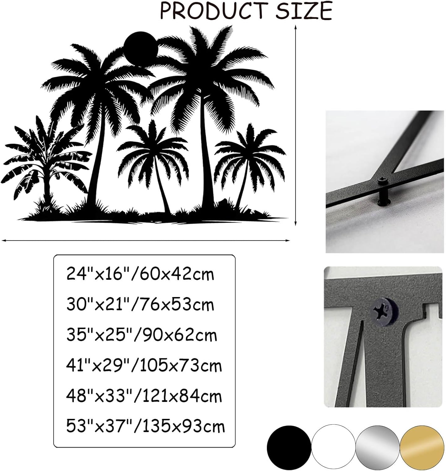 Tuglona Metal Palm Tree with Sunset Wall Decor, Tropical Palm Tree Metal Wall Art, Tropical Wall Decor, Sun Wall Art, Beach Wall Decoration, Coastal Trees Wall Hanging (Silver, 24"x16"/60x42cm)