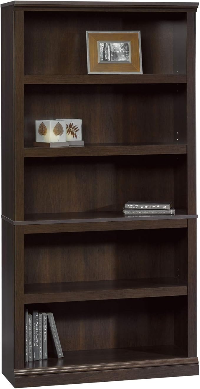 Sauder 5-Shelf Bookcase/ Book shelf, L: 35.28" x W: 13.23" x H: 69.76", Cinnamon Cherry finish