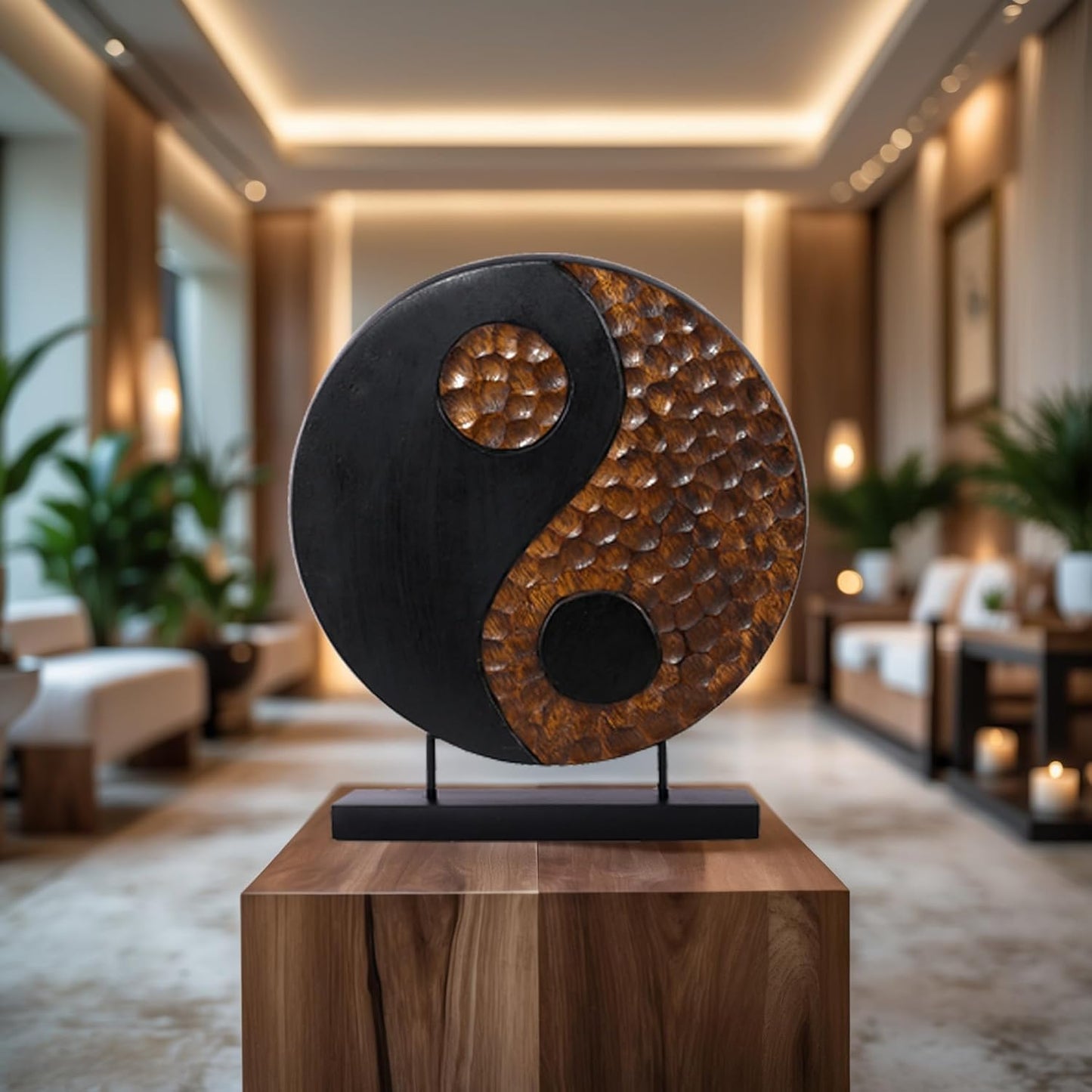 Decozen Solid Wood Yin Yang Sculpture Ideal for Home, Mantel, Fireplace, and Foyer Decor - Valentines Day Gifts from Daughter, Son, Husband