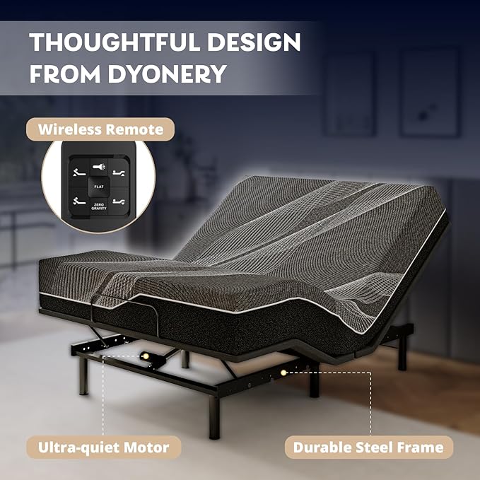 Queen Adjustable Bed Base Frame with Wireless Remote + 14 Inch Queen Gel Memory Foam Mattress Bed in a Box, Head and Foot Incline, Zero Gravity, Fiberglass Free, 80" × 60"