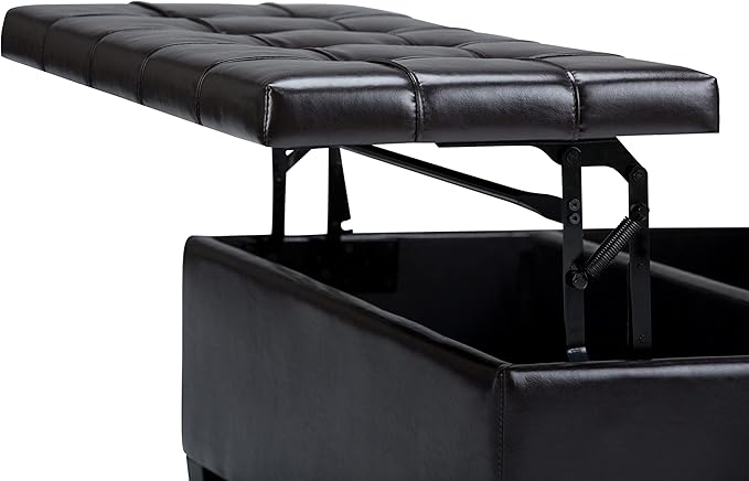 SIMPLIHOME Harrison 36 inch Wide Transitional Square Coffee Table Storage Ottoman in Tanners Brown Vegan Faux Leather, Assembled, For the Living Room and Bedroom