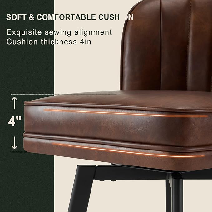 Swivel Counter Height Bar Stools Set of 4, 30'' Modern Barstools with Backs and Metal Legs, Upholstered Bar Chairs, Faux Leather Brown Stools for Kitchen Island Chairs