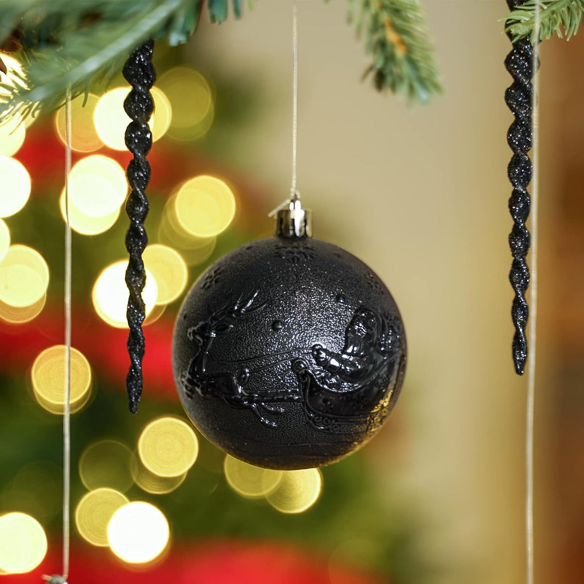 Black Christmas Ball Ornaments for Christmas Trees Decorations - 41 Pieces Halloween Tree Shatterproof Ornaments with Hanging Loop for Holiday and Halloween Decorations