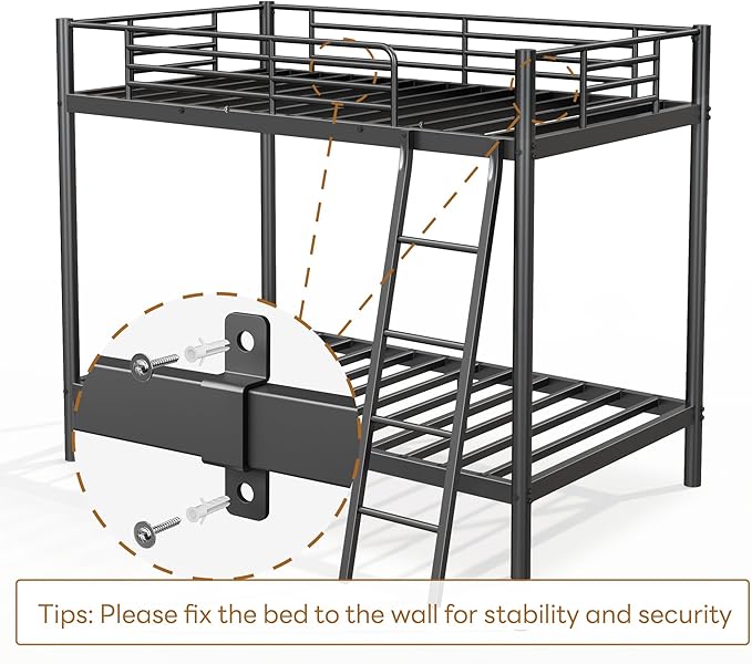 SDHYL Twin Over Twin Bunk Bed with Stairs, Heavy Duty Metal Bunk Beds for Teens Adults, Space Saving Design, No Box Spring Needed, Furniture for Bedroom, Black