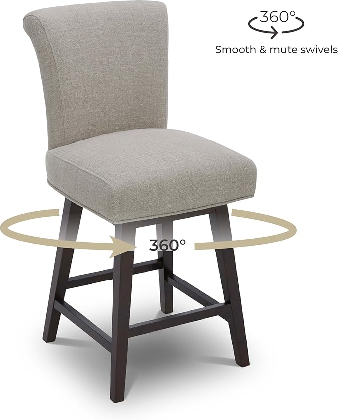 CHITA 26 Inch Counter Height Swivel Bar Stools Set of 2, FSC Certified Modern Fabric Swivel Barstool Chair with Back, Flax Beige