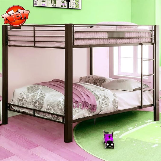 Stronger & Higher Quality Heavy Duty Steel Bunk Bed Queen Over Queen Size Bunkbed, Thickened Safer More Stable Metal Queen Bunk Bed Frame (Faster Assembly) (Queen Over Queen-1)