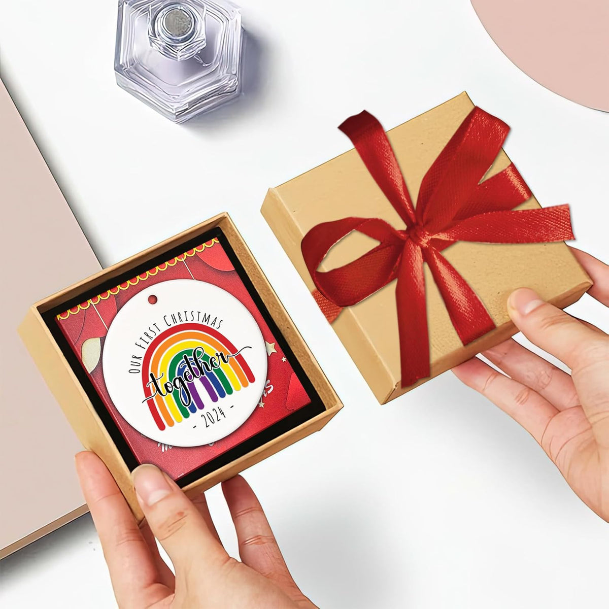 Our First Christmas Together LGBT Ornament, Gift for Couple LGBT, Couple LGBT Keepsake Decor Xmas Tree, Pride LGBT Ornament Christmas 2024, Rainbow Gift