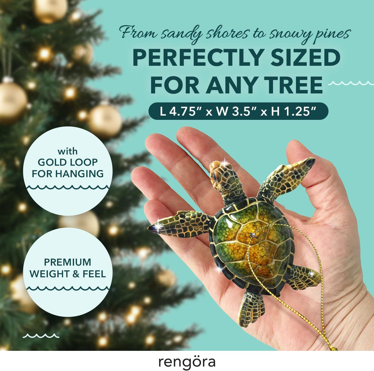 Hand-Painted Beach Christmas Ornament – Coastal Tree Decoration for Ocean Lovers – Unique Nautical Ornament for Christmas Tree or Stocking Stuffer Gift (Green Sea Turtle)