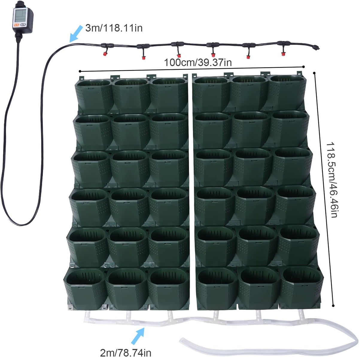 36 Pots Self-Watering Wall-Mounted Planter, 39.4”L x 46.5”H Vertical Wall Planter Self Watering Stackable Planters Vertical Garden Wall Garden Planter Outdoor Indoor for Herbs Flowers Strawberries