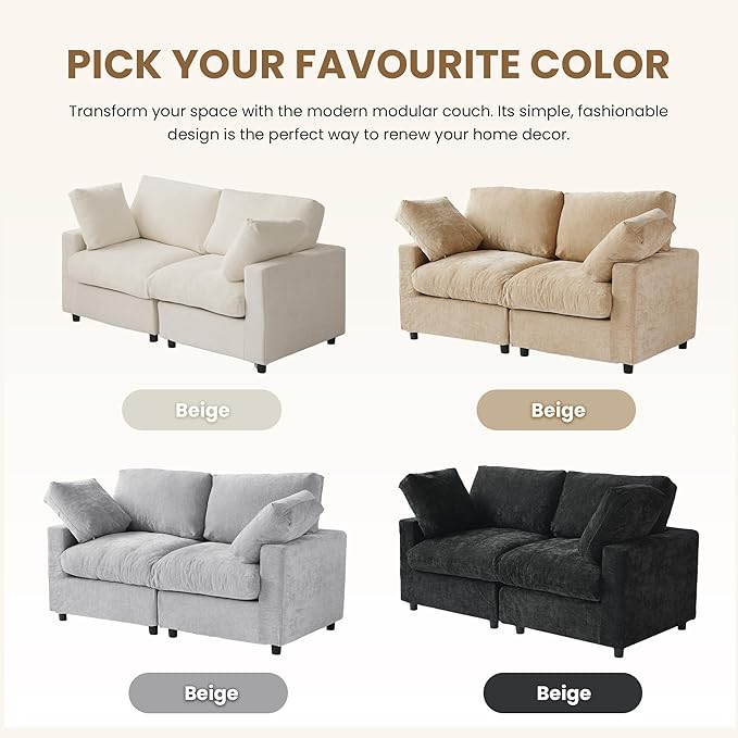 WJShome Sectional Couches for Living Room, 67 Inch Loveseat Sofa with Chenille Upholstery & Double Layer Cushions, Modern Apartment Size Modular Couch for Bedroom，Khaki