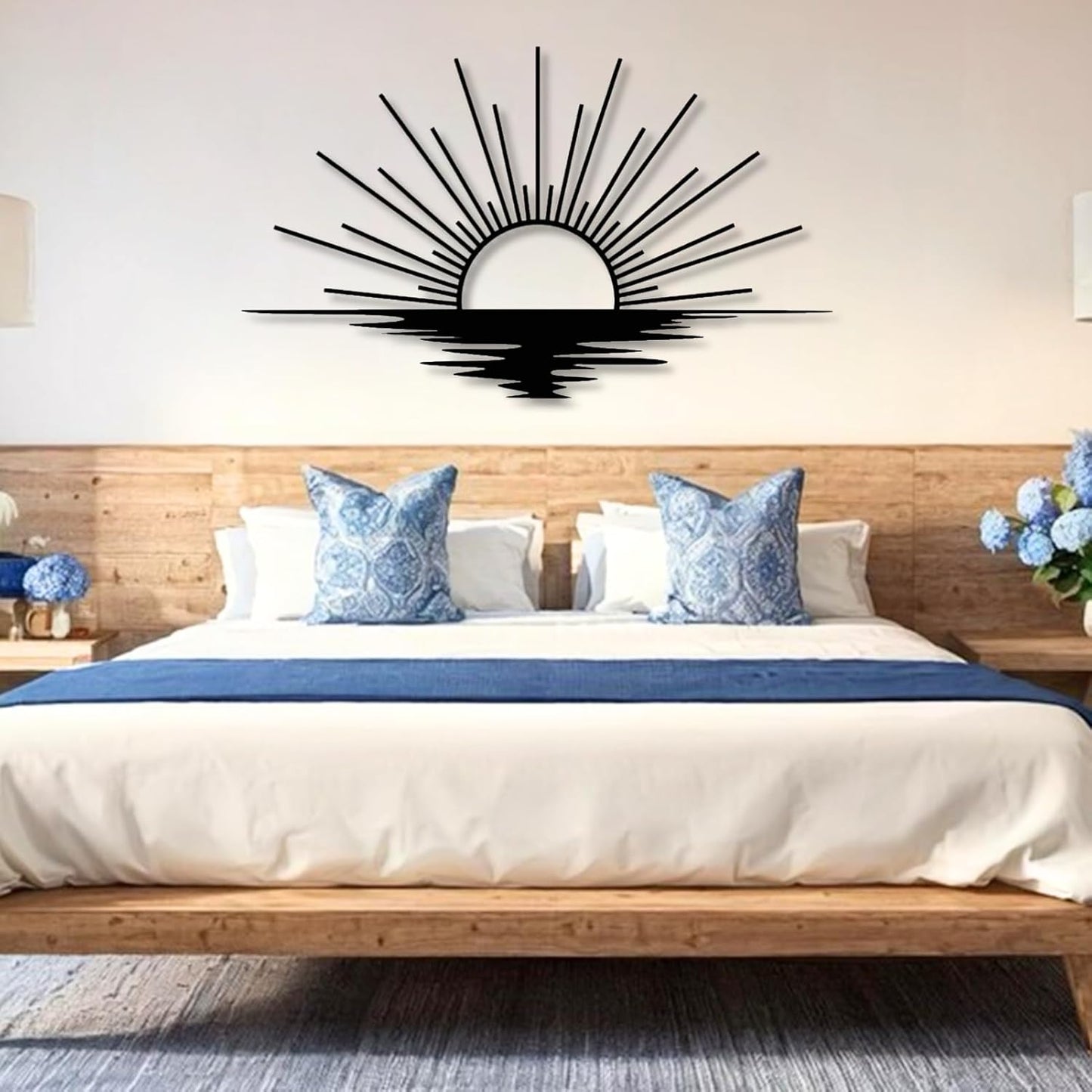 Sunrise Metal Wall Art, Metal Sun Wall Decor, Metal Sun Outdoor Decor, Large Metal Sun Wall Art, Sun Wall Art, Boho Sun Wall Art, Sunshine Metal Sign, Living Room Bedroom Wall Hangings (White, 39"x 23"| 100x59cm )