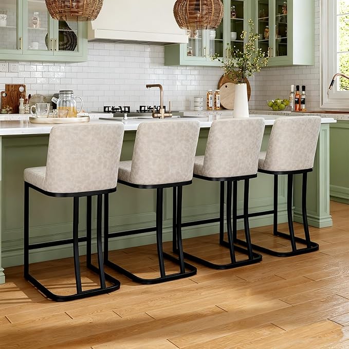 MAISON ARTS Counter Height Bar Stools with Back Set of 3 for Kitchen Counter, 24 Inch Modern Upholstered Faux Leather Barstools Farmhouse Bar Chairs Luxury Island Stools Support 330LBS, Light Grey