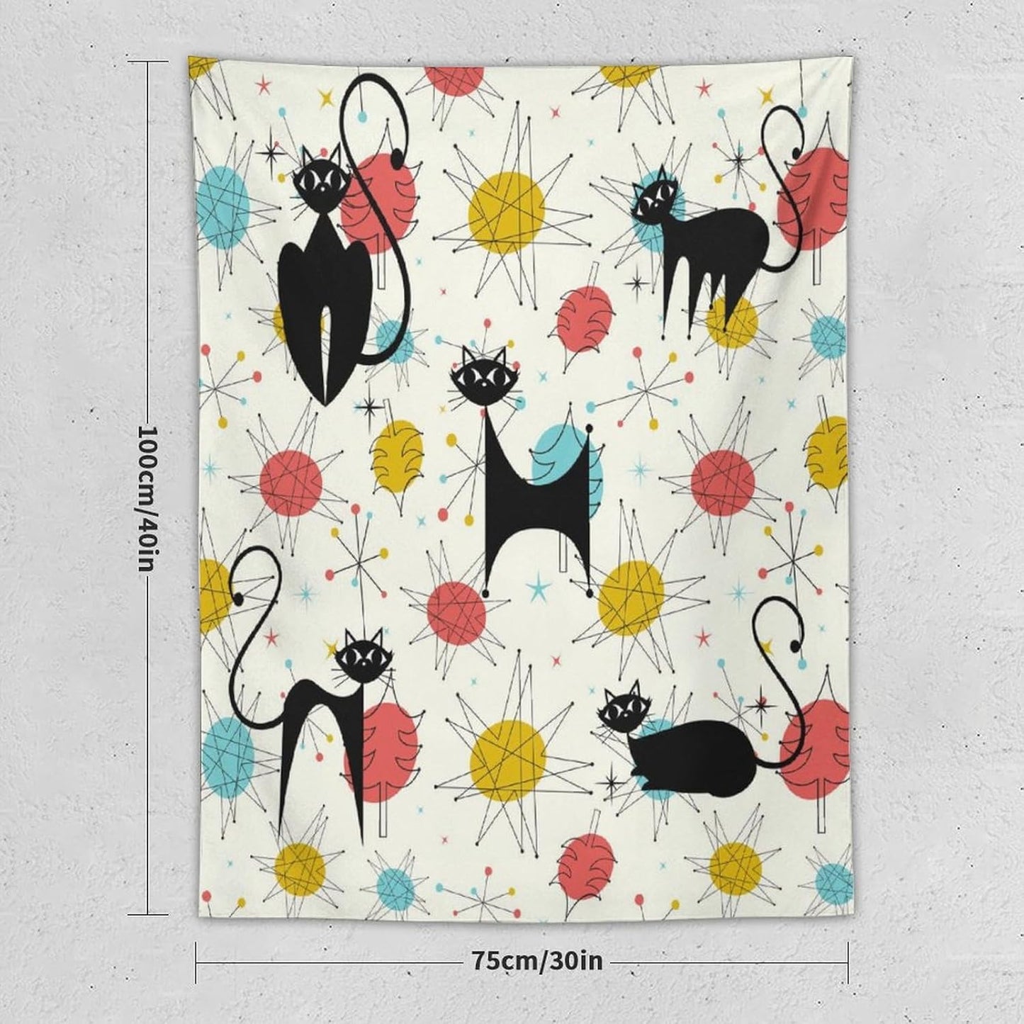 ICMOLYYENLO Abstract Cat Tapestry, Medieval Abstract Atomic Star Cat Vintage Home Wall Hanging Art Tapestry for Bedroom Living Room Dormitory 60x80 Inch