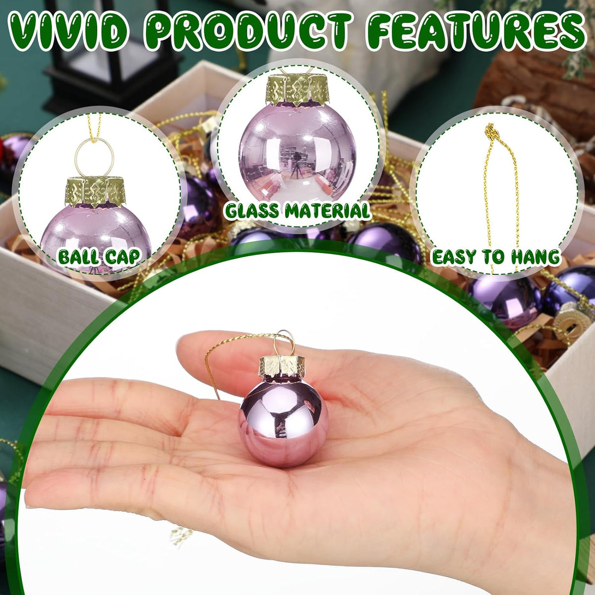 Tioncy 32 Pcs 1 Inch Mini Glass Christmas Ornaments Balls Shiny Christmas Balls Tiny Tree Hanging Decoration Small Colorful Ball Pendant for Xmas Party Supplies(Purple Series)