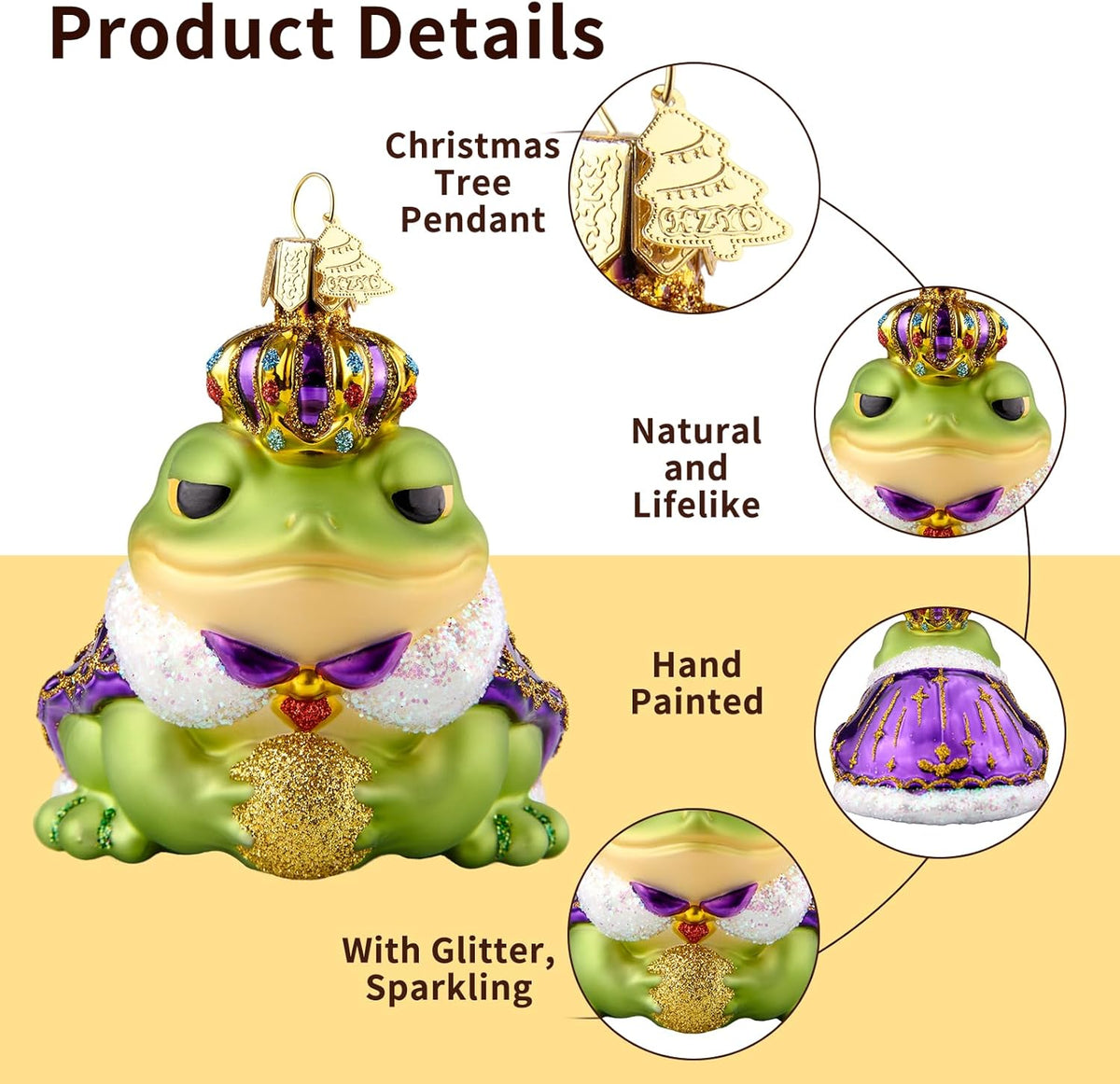 Frog Christmas Tree Ornaments,Hand-Blown Glass Ornaments,Frog Prince Watcher Collection Figurines Hanging Ornament,Christmas Decorations for Animal Lovers Holiday Party Home Gift