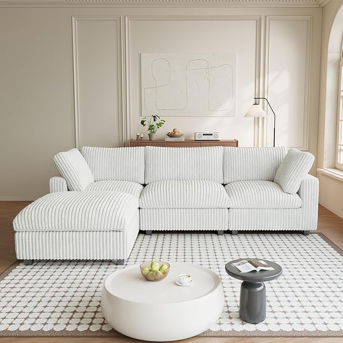 Modular Sectional Sofa, L Shaped Sofa with Chaise Ottoman, Deep Seat Cloud Sectional Couch, Couch Cushion Covers Removable, Comfy Modular Couches for Living Room, Office, Apartment, Beige