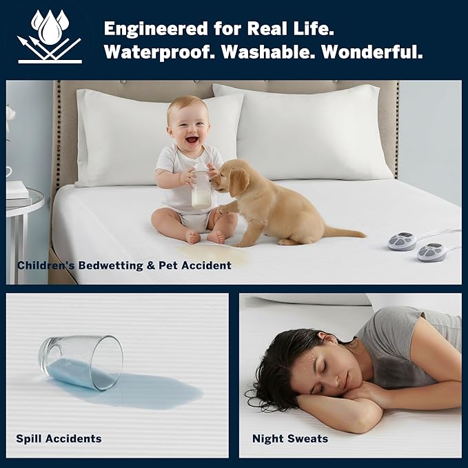 Serta Waterproof Heated Mattress Pad - Electric Bed Warmer With 10 Heat Settings Controller, Auto Shut Off Timer, Deep All Around Elastic Pocket, ETL Certified, Machine Washable,White California King