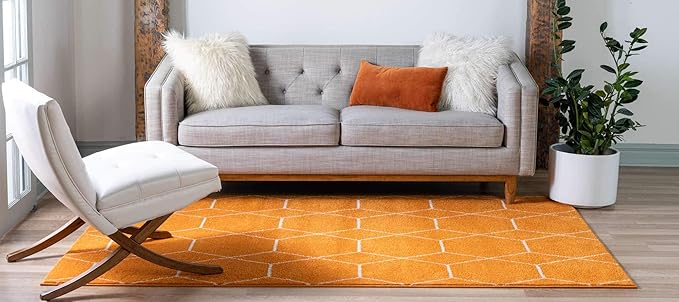 Unique Loom Trellis Frieze Collection Area Rug - Geometric (6' 1" x 9', Orange/ Ivory)