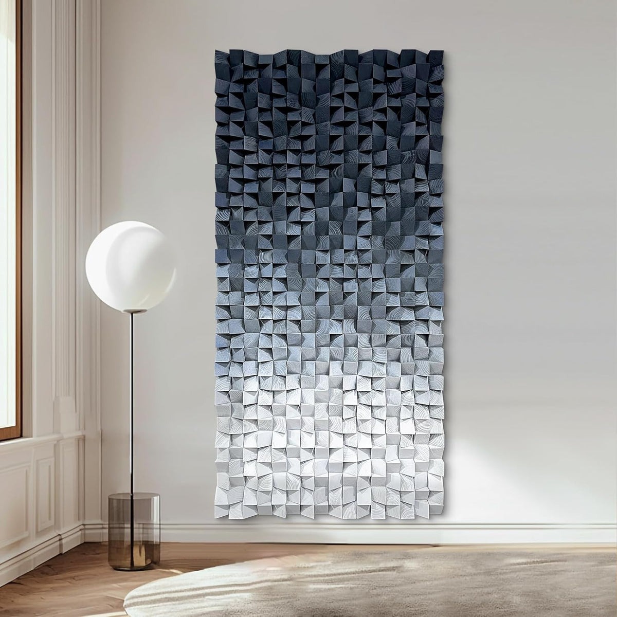 LIUZEYUE - 3D wooden block decoration painting art wall decoration 3D wooden background wall living room bedroom study (blue gray gradient) 31.5"x63"