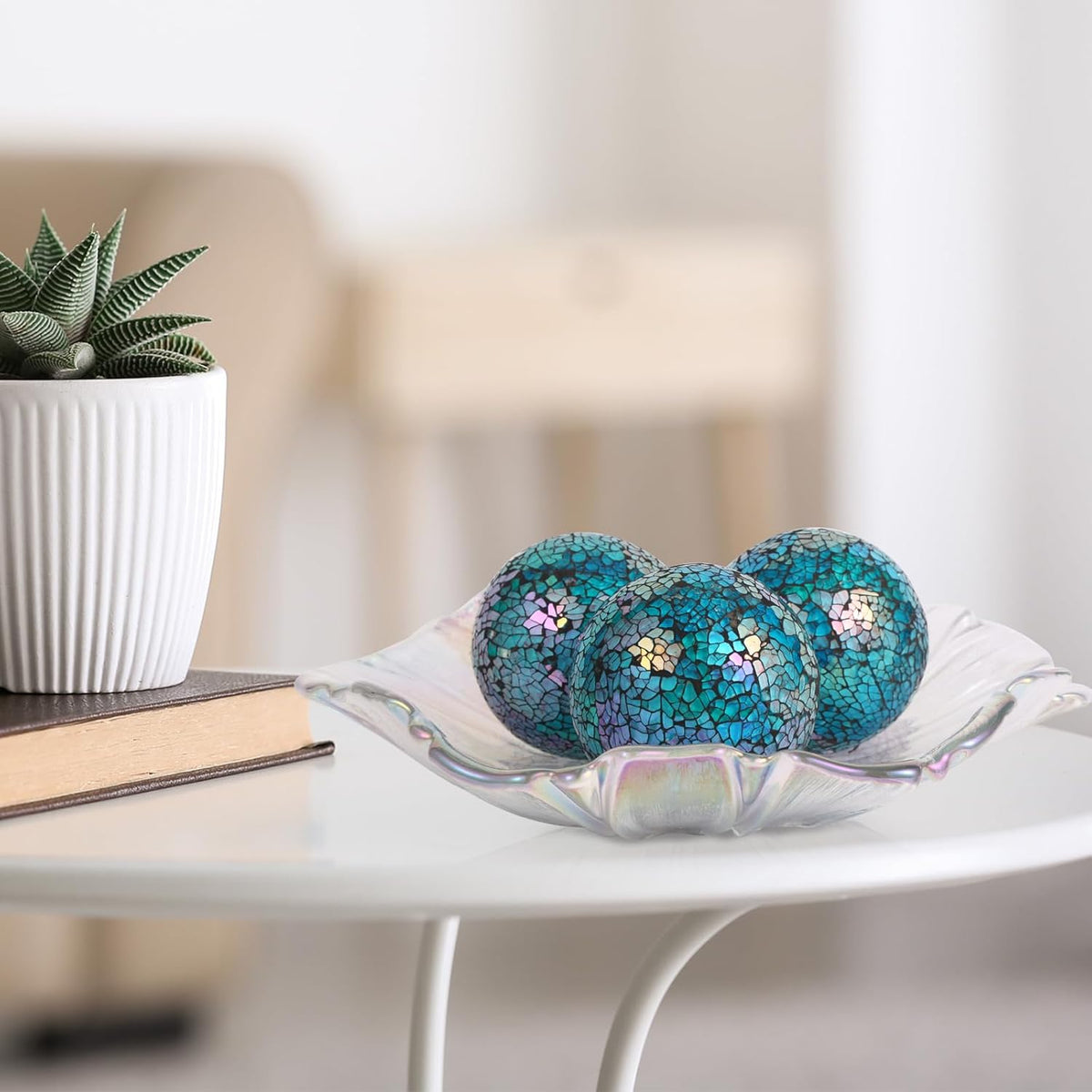 6pc Decorative Ball Set, 6cm/2.4in Mosaic Glass Orbs Centerpiece Balls for Decorating Tables & Wedding Parties (Dazzle Blue)