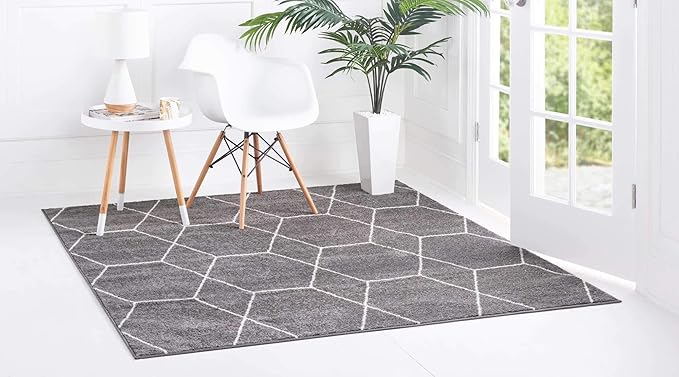 Unique Loom Trellis Frieze Collection Area Rug - Geometric (8' Square, Dark Gray/ Ivory)
