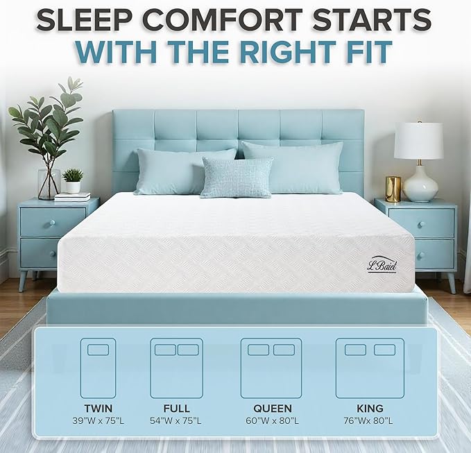 L’Baiet 12 Inch Gel Memory Foam Mattress, Full Size - Bed in a Box - Medium Firm - Breathable Cooling-Gel Comfort Technology - Pressure Relief Comfy Support Soft Fabric Cover - CertiPUR-US Certified