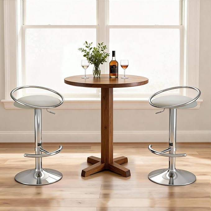 Bar Stools Set of 2, Adjustable Swivel Counter Height Barstools with Upholstered Seat, PU Leather Counter Stools for Bar, Kitchen Island, Dining Room, Silver