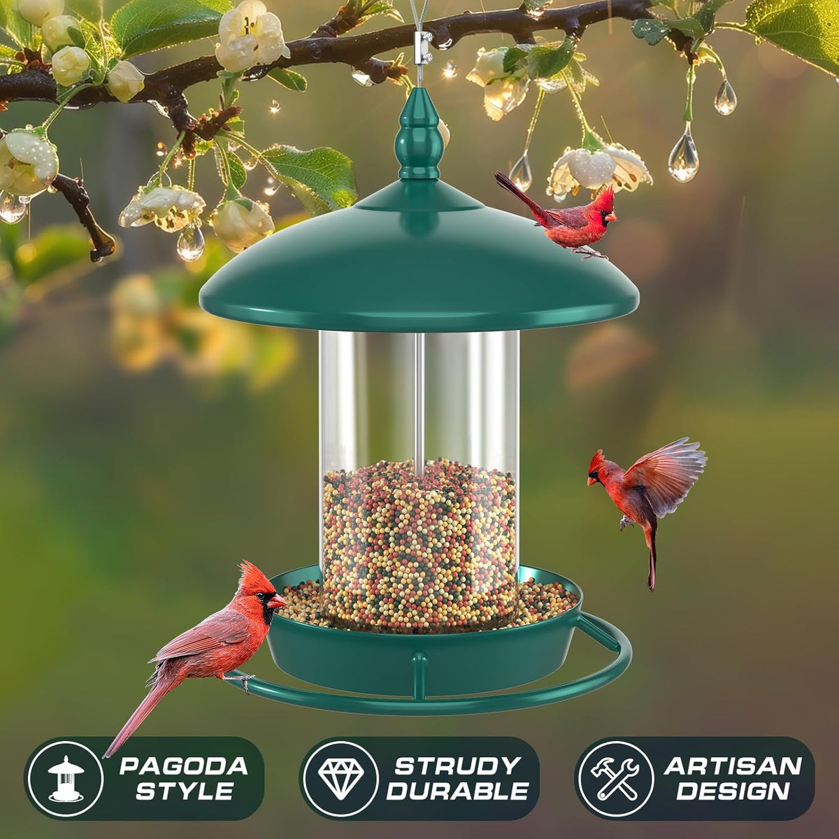 Pack of 2 Bird Feeder for Outdoor Hanging. Green