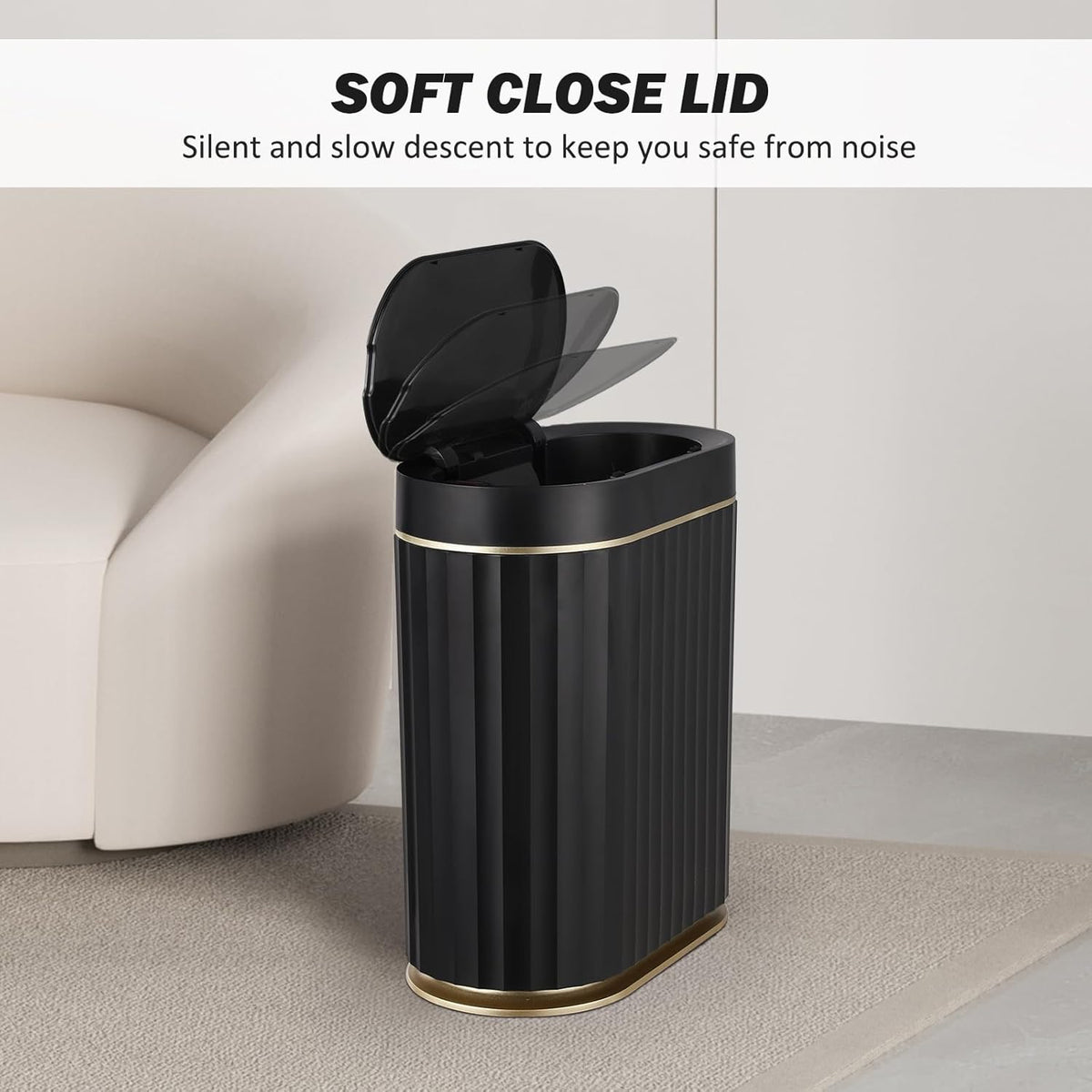 ELPHECO Black Bathroom Trash Can with Lid 2 Gallon Sensor Trash Bin, Automatic Narrow Garbage Can, Waterproof Smart Trash Can, Slim Motion Sensor Waste Bins for Bathroom, Living Room, Office