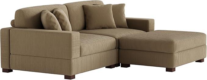 Modular Sectional Couches for Living Room, Modern Loveseat 2-Seater Sofa Couch with Ottoman, Upholstered Couches for Living Room Bedroom, Camel