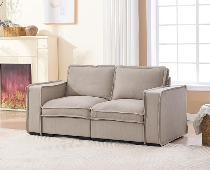 EALSON 67" Loveseat Sofa Modern Love Seat Sofa Comfy Fabric Linen Upholstered Cloud Couches Mid Century Modular 2-Seater Sectional Couch with Throw Pillows for Bedroom/Living Room/Apartment, Oatmeal