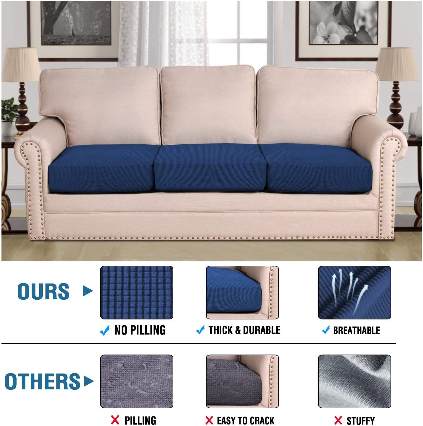 H.VERSAILTEX Super Stretch Stylish Cushions Covers/Furniture Cover Spandex Jacquard Small Checked Pattern Super Soft Slipcover Washable Individual