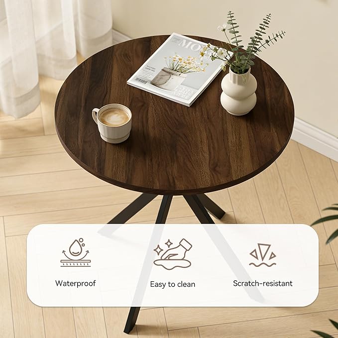 31.5" Round Dining Table and Chairs Set for 2, Small Dining Table Chairs Set Space-Saving, Small Dinette Sets for 2 for Kitchen Dining Room Apartment(Walnut Table + Beige Chairs)