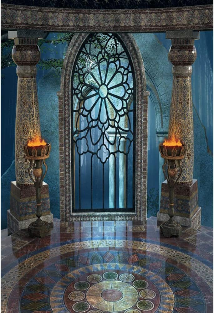 Renaiss 7x10ft Medieval Castle Backdrop for Photoshoot Portrait Pillar Torch Gothic Stone Tower Ancient Old Fortress Interior Photography Background Halloween Party Decor Wallpaper Photo Studio Props