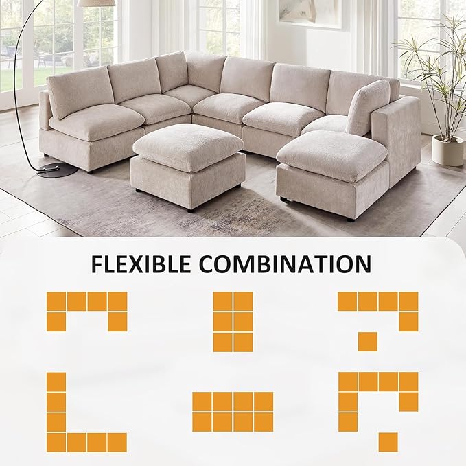 VANOMi Modular Sectional Sofa, Convertible Sofa Couch Modular Sofa with Ottoman, Sleeper Sofa Bed Sectional Sofas for Living Room Small Apartments