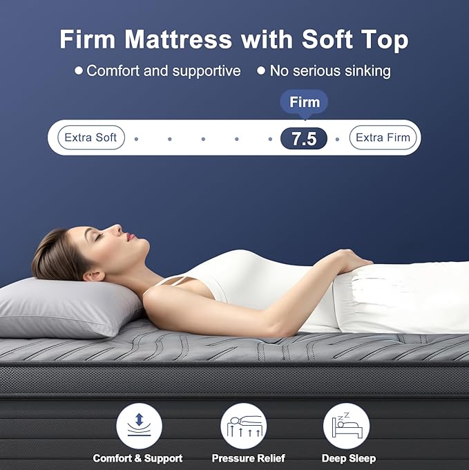 Firm King Size Mattress 12 Inch Hybrid King Mattress with Gel Memory Foam-Cooling Ice Silk Top, Support&Back Pain Relief, Individual Pocket Spring, CertiPUR-US Certified Mattress in a Box