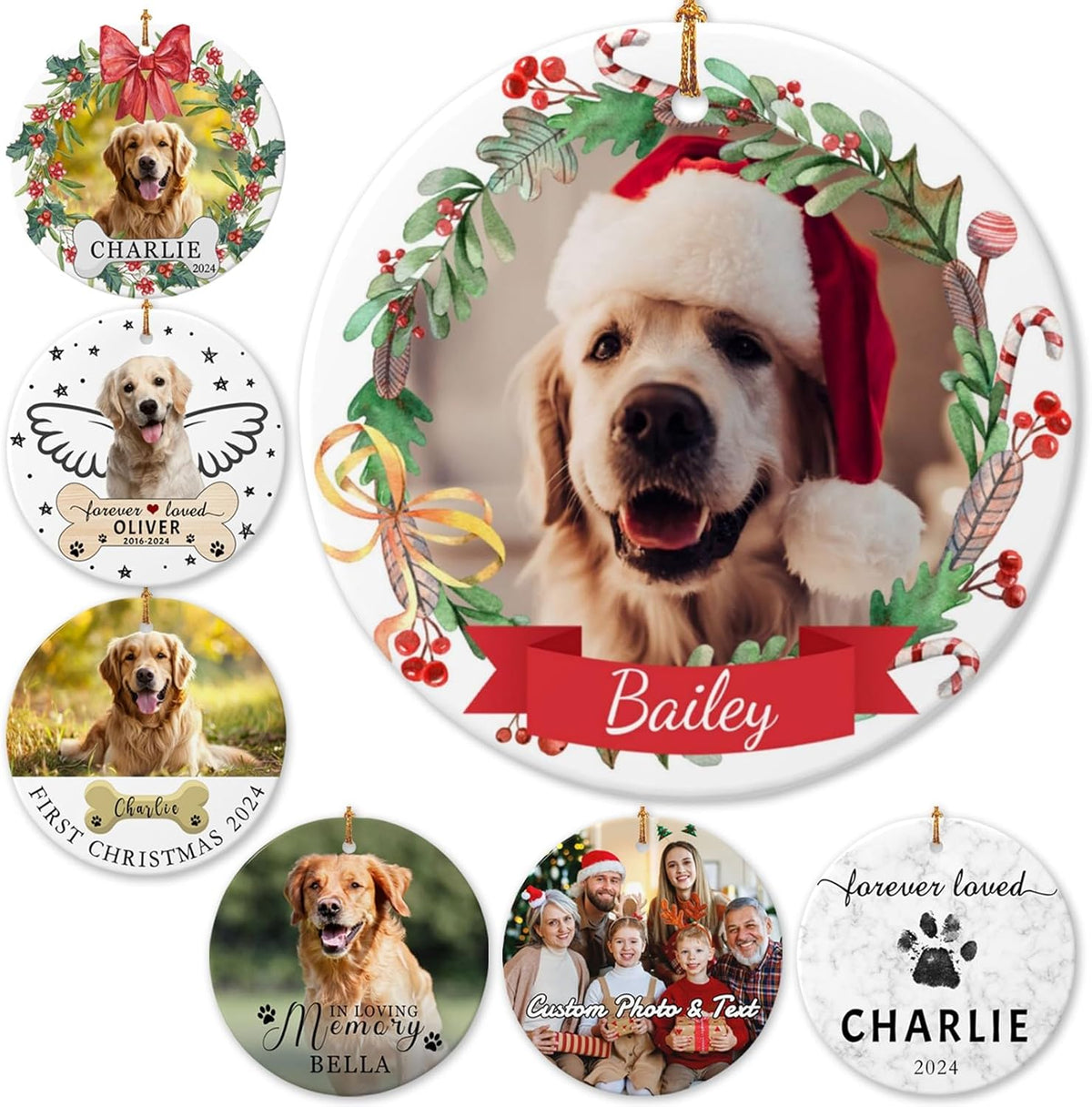 Personalized Dog Photo Ornament 2025 Custom Pet Cat Picture Name Ornaments for Christmas Tree,Dog 1st Christmas Ornament Gift, Double-Sided Ceramic Customized Xmas Ornament