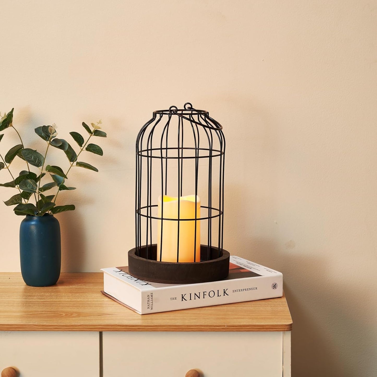 PHOSPHOR Rustic Farmhouse Decor Lantern Set of 2 Modern Farmhouse Decorative Indoor for Kitchen Fireplace Centerpiece Table Dinning Living Room